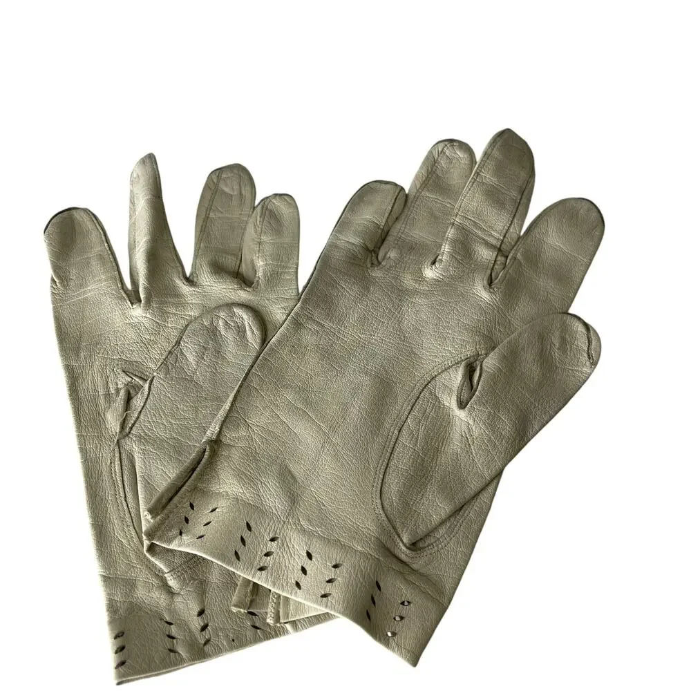 Vintage 80s Cream White Leather Driving Gloves Size 7 1/4 Small Lightweight Soft